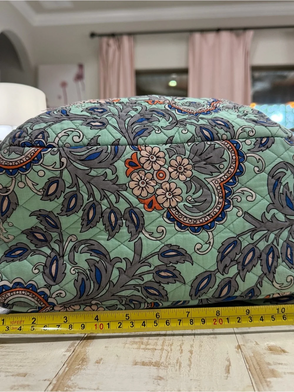 Vera Bradley Mint Green Quilted Floral Backpack Fan Flowers Purse School
